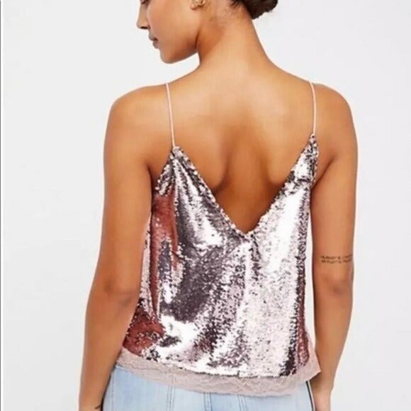 NEW! Intimately Free People Swingin Sequin Tank Cami Pink SZ S - Picture 2 of 9